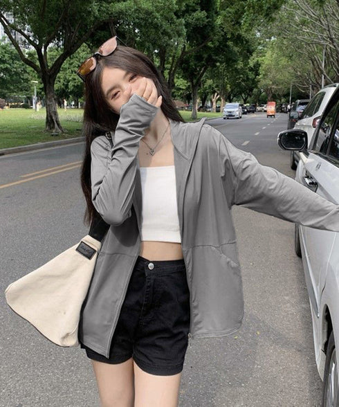 UV対策パーカー 冷感タッチカーディガン フード付き 指穴付きアウター 涼しい オーバーサイズ ジップアップトップス 紫外線対策羽織り 日焼け止めラッシュパーカー 83LIULIUB-001